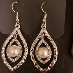 Silver and white pearl earrings